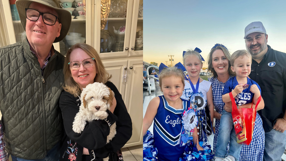 Photos of Randy and Susanne Parker and Brennan and Andria Williams with their children