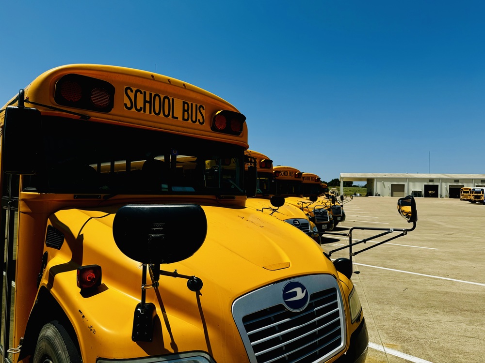 Row of school buses 