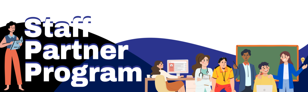 Staff Partner Program graphic with teachers and employees smiling
