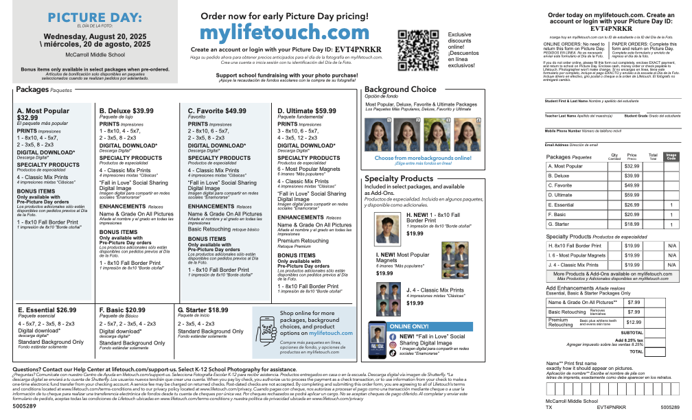 picture day order form