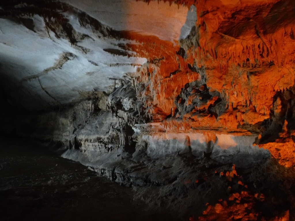 an image of a cave in black and white with sepia tones