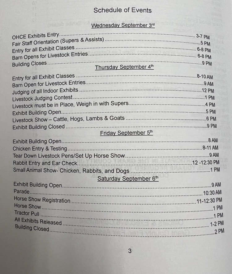Grant County Fall Fair Schedule!