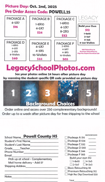 Picture Day order form