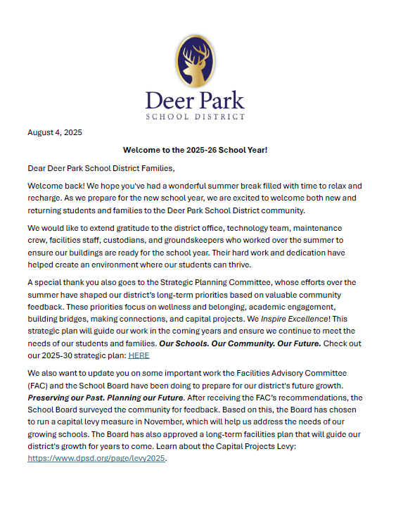 Back to school newsletter