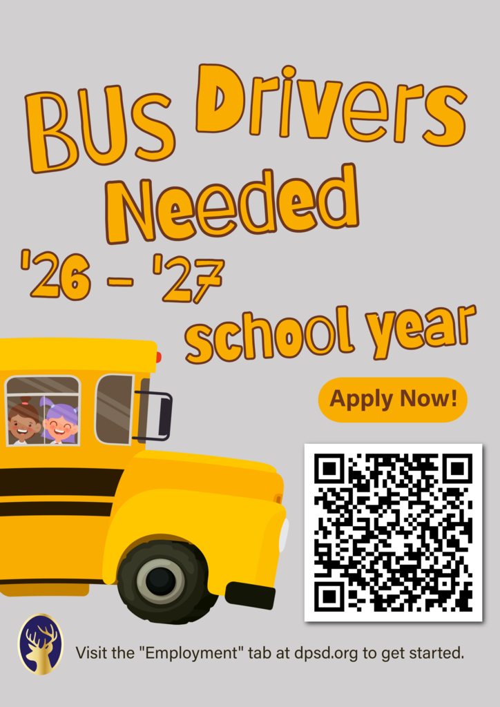 Banner saying Deer Park school district is hiring bus drivers!!!