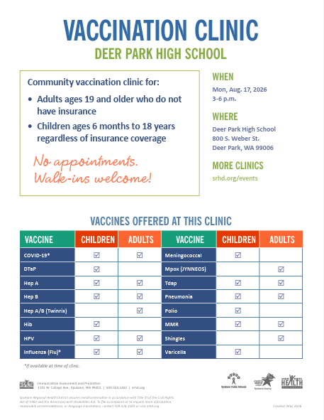 Vaccination clinic on Aug. 17th, 3-6pm