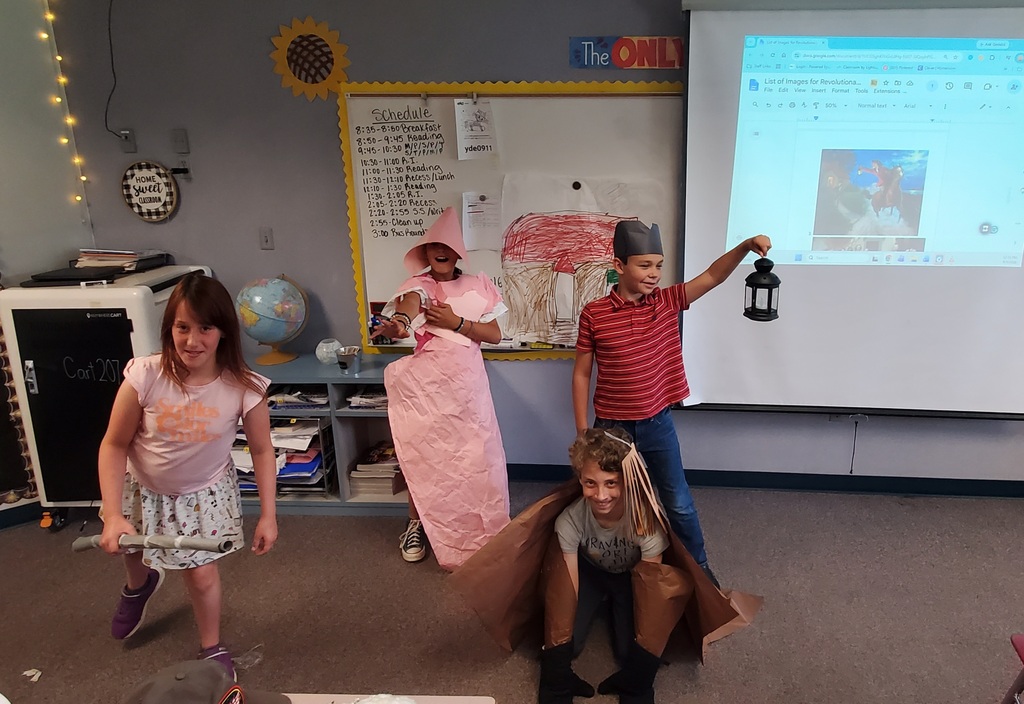 Students reenacting revolutionary war paintings