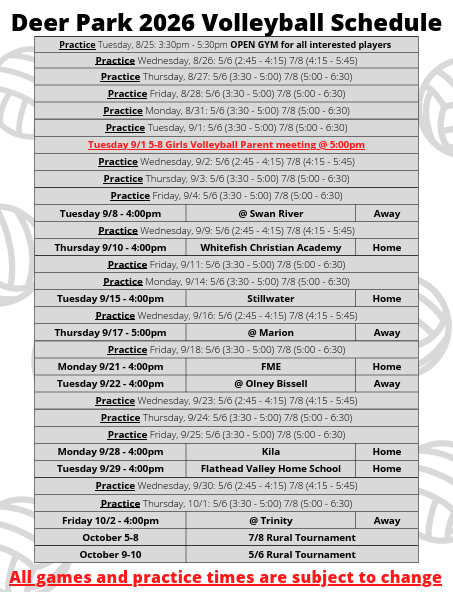 2026 Volleyball Schedule