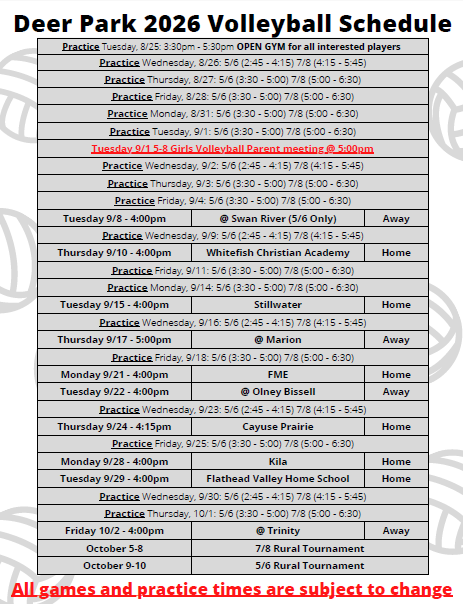Updated volleyball schedule