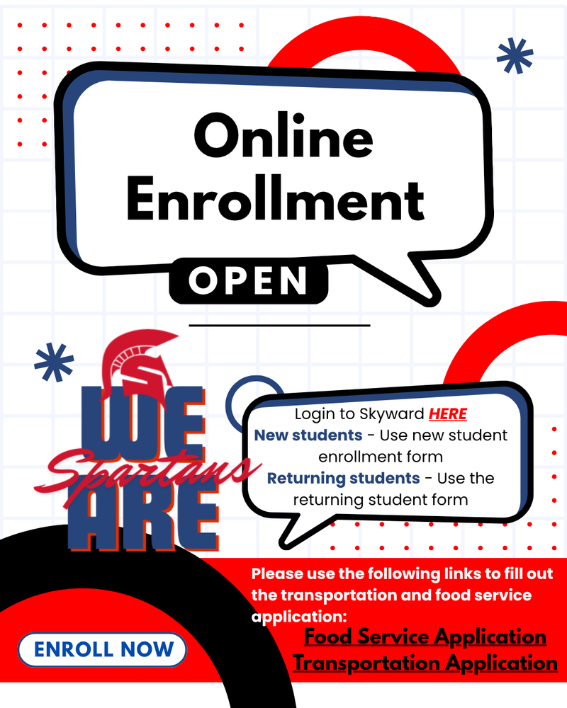 Decorative image that says online enrollment is open for 26-27