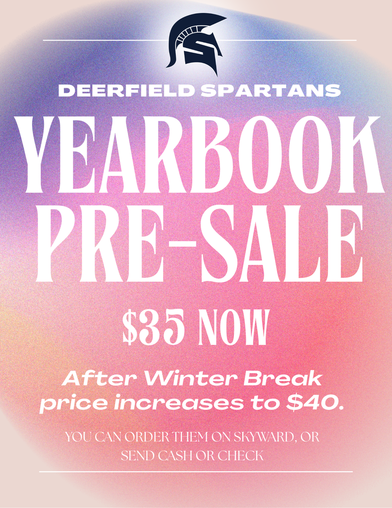 Yearbook pre-sale ad. Yearbooks for $35 before Winter Break. You can order them on skyward or by sending cash or check to the school.