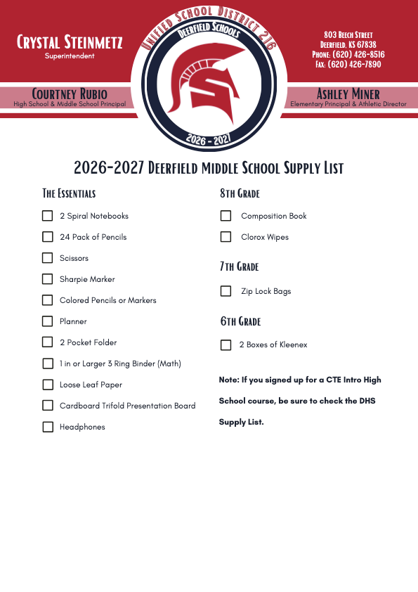 2026-2027 DMS Supply List
