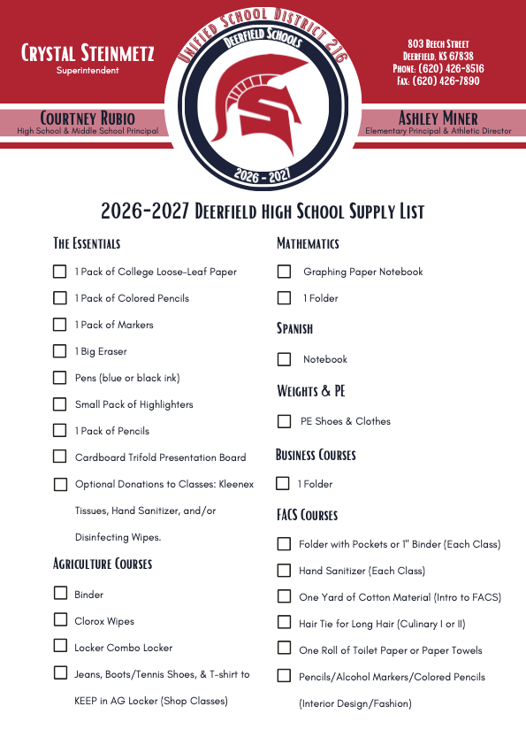 2026-2027 DHS Supply List