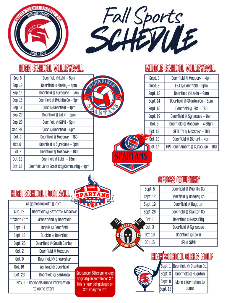 2026-2027 Fall Sports Schedule