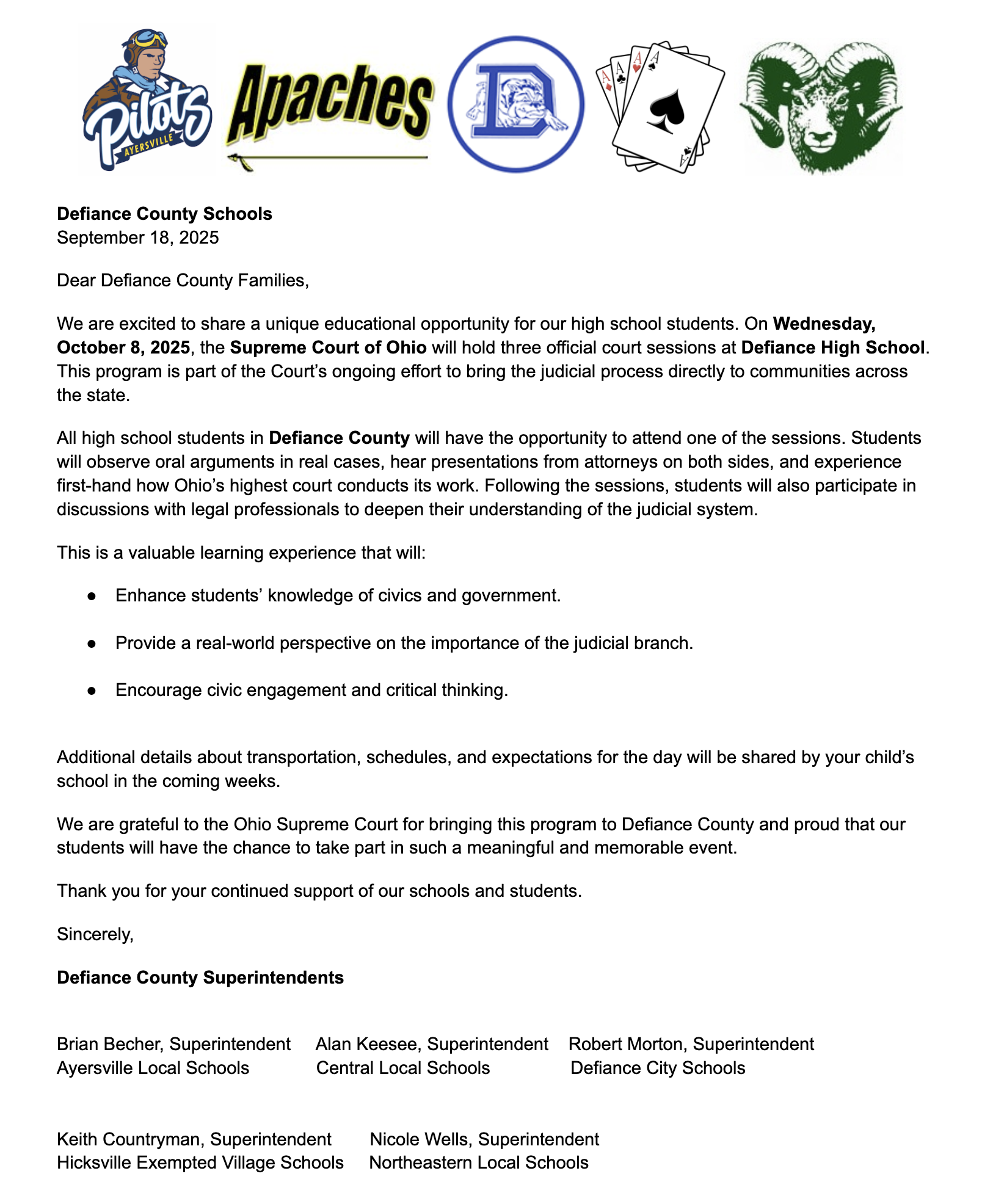 Supreme Court Sessions | Defiance Elementary School