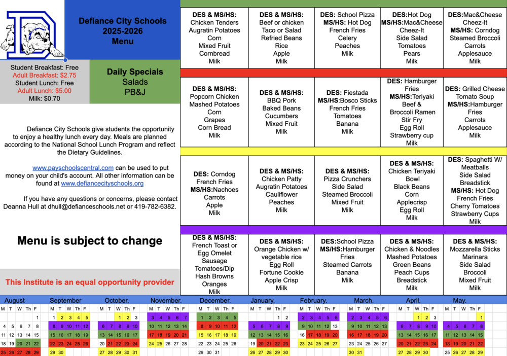 25/26 Lunch Menu