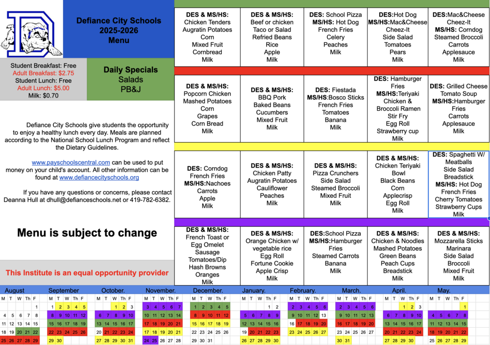 25/26 Lunch Menu