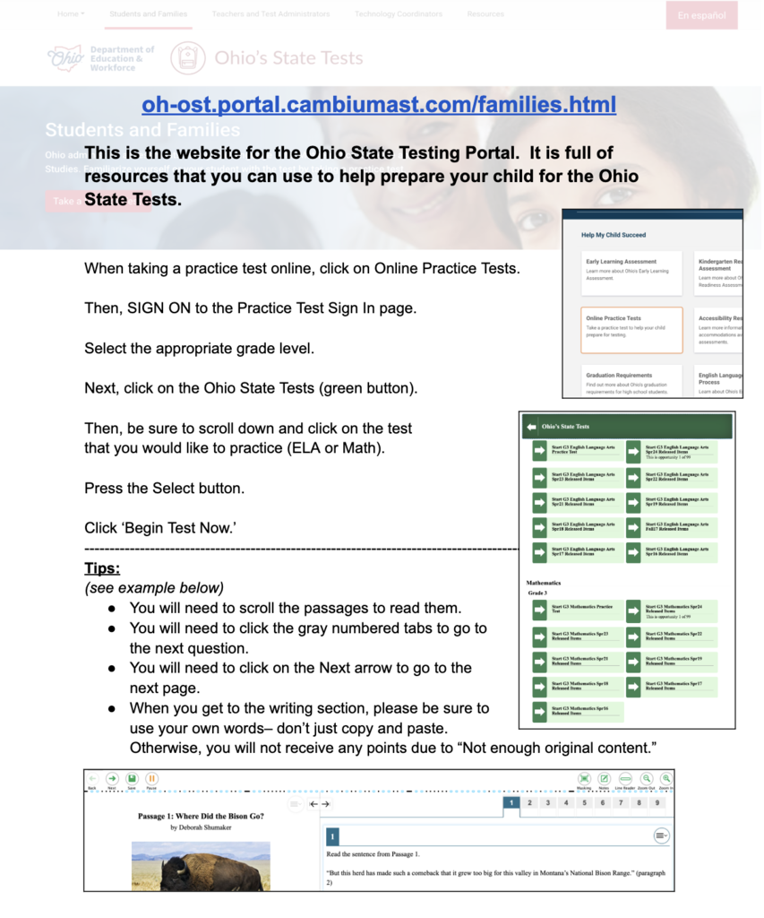 Information for Families Using the Ohio State Testing Portal