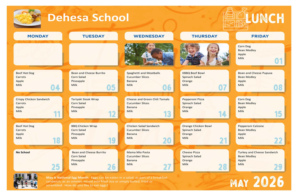 May Lunch Menu can be found on the dehesasd.net