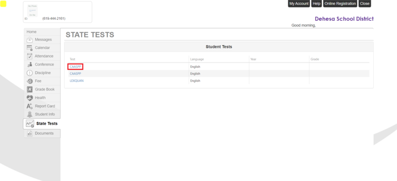 Select the State Test Results from the list that appears