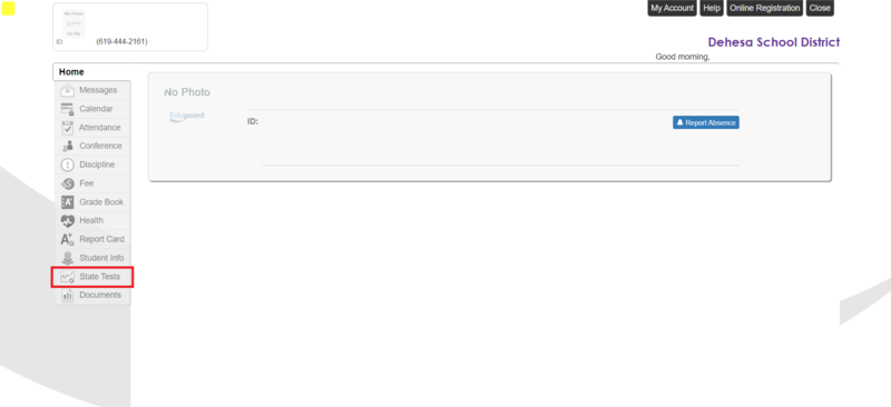 Click on State Tests on the left hand side