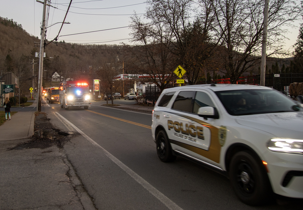 Police car, fire truck and school bus