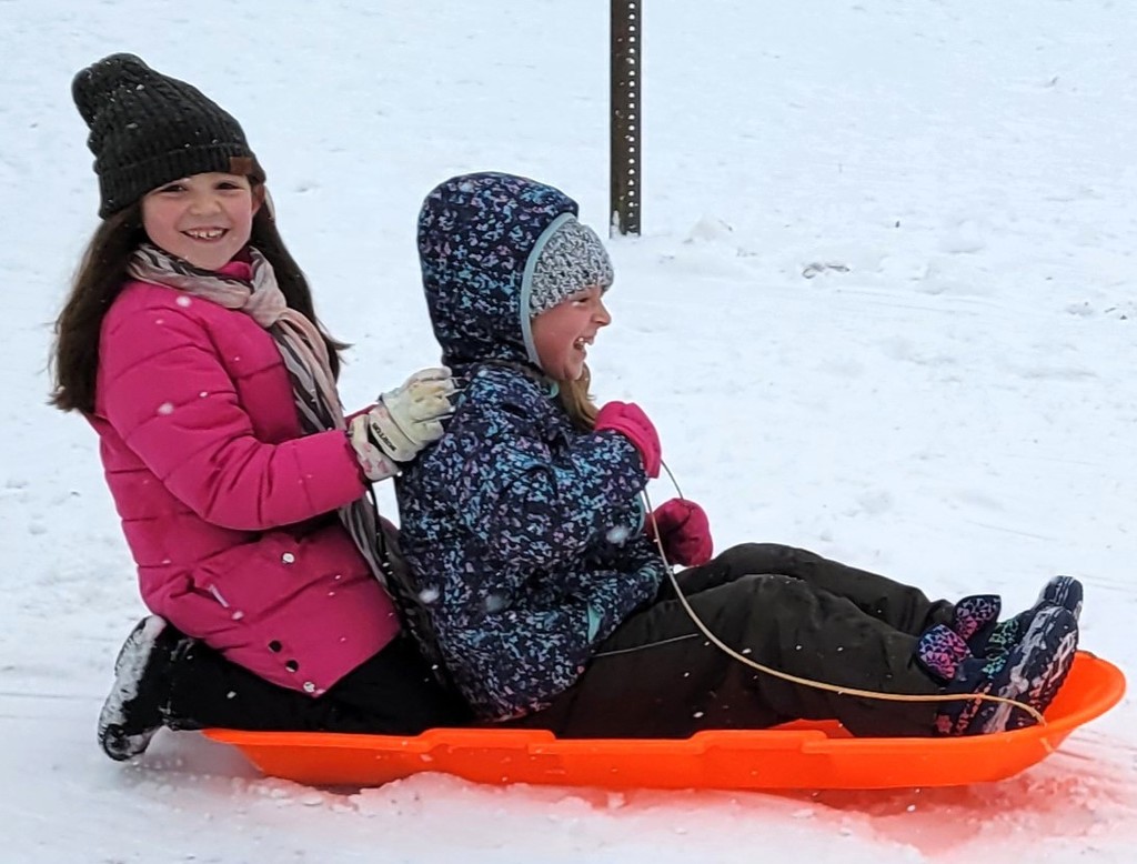 2 children sledding