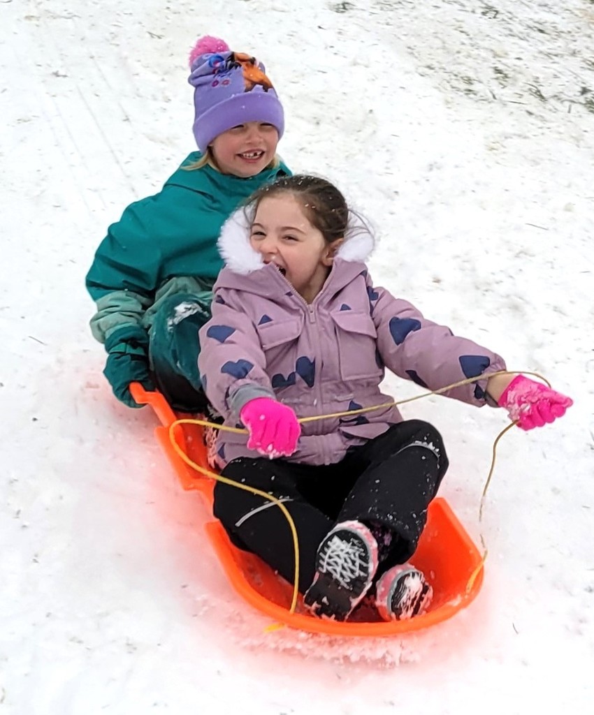 2 children sledding
