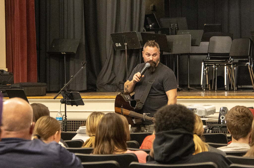 Jared Campbell with microphone