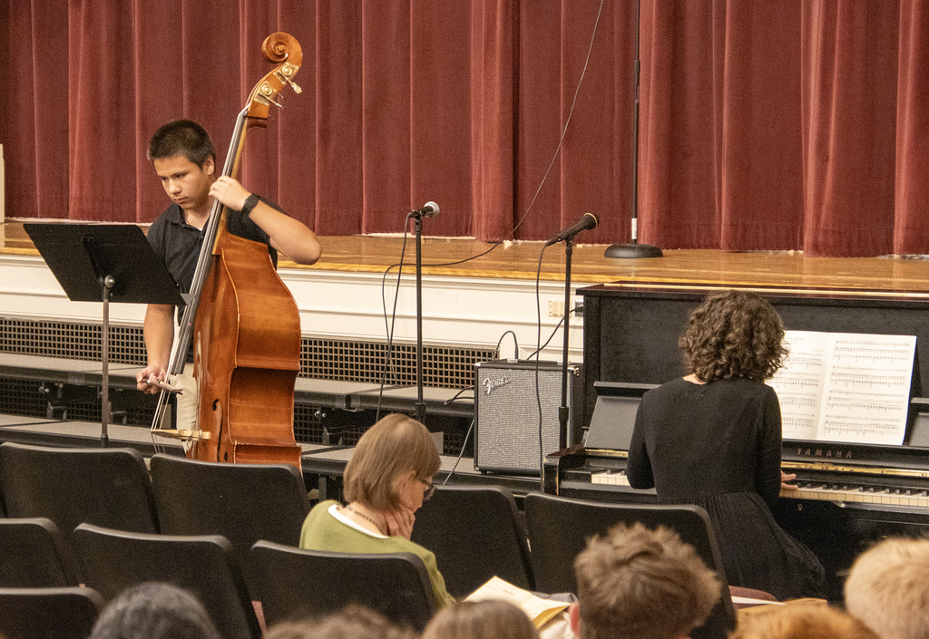 student performs upright bass solo