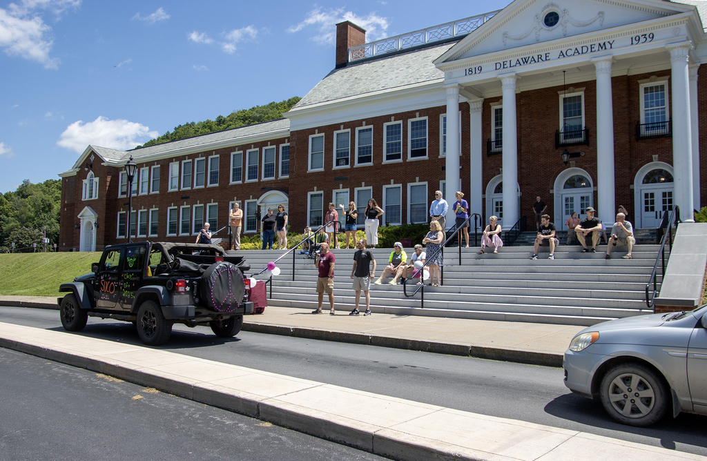 decorated Jeep in front of school