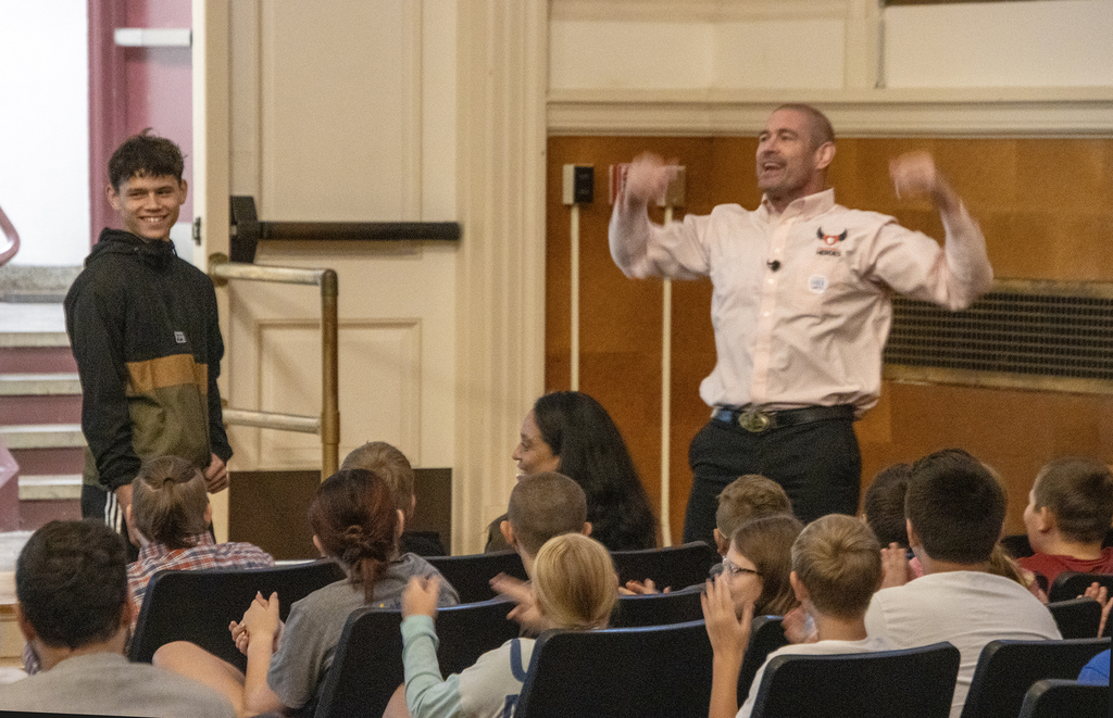 Pat Murphy with a student