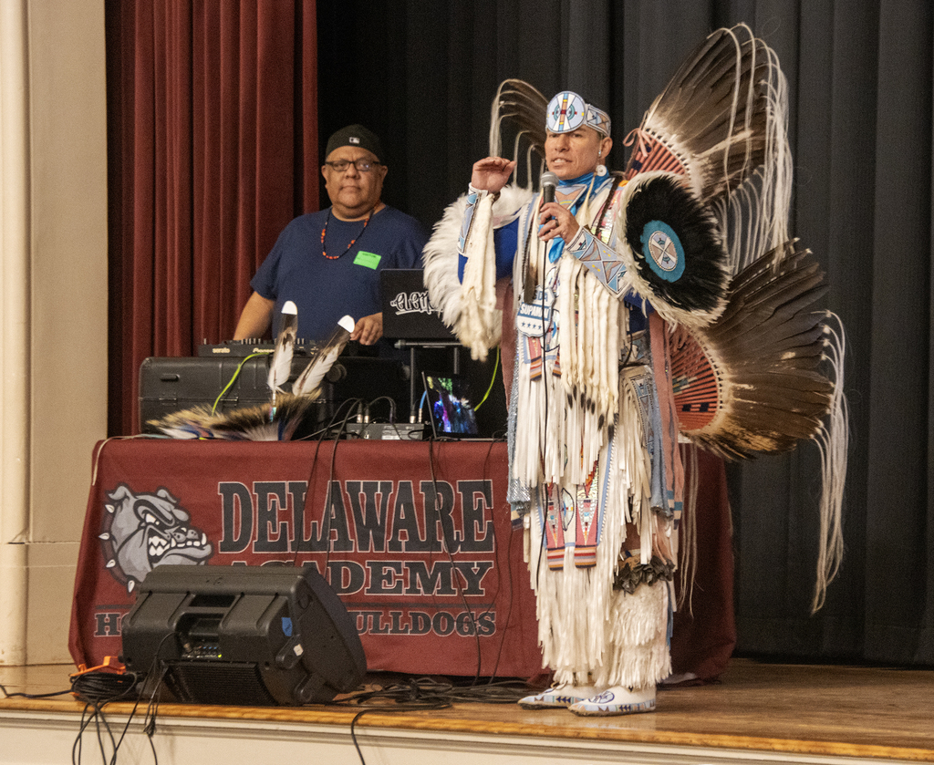 Native American rapper performs for an engaged audience