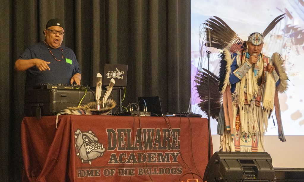 Native American rapper performs for an engaged audience