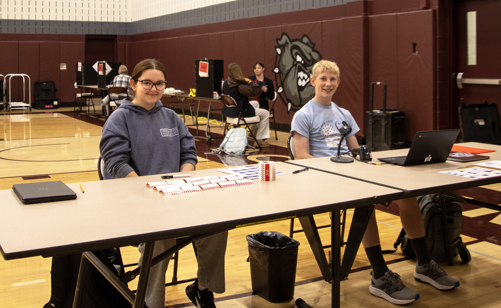 two student senators at the registration table
