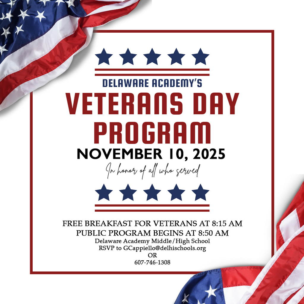 Veterans Day Program November 10,  2025 In honor of all who served Freek breakfast for veterans at 8:15, public program begins at 8:50