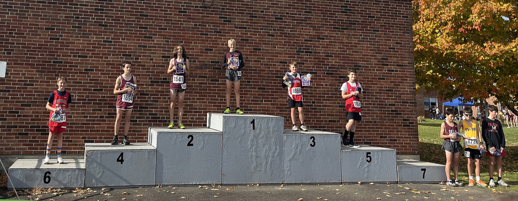 DA boys xc runners in 1, 2, 4 and 7th place on podium