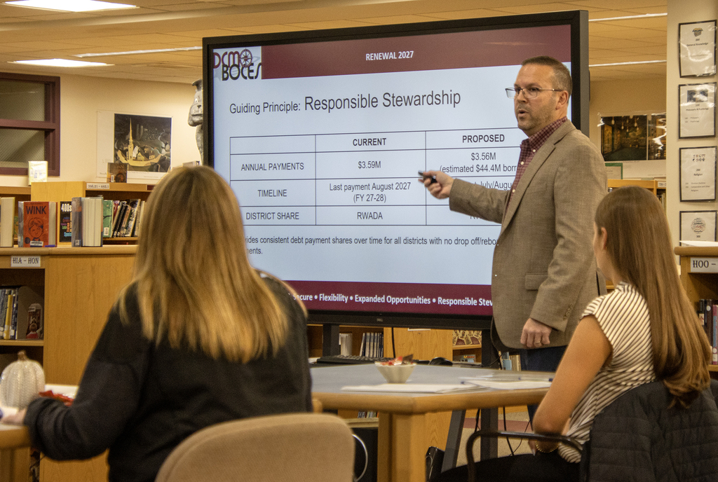 DCMO BOCES District Superintendent speaks at DA Board of Education meeting