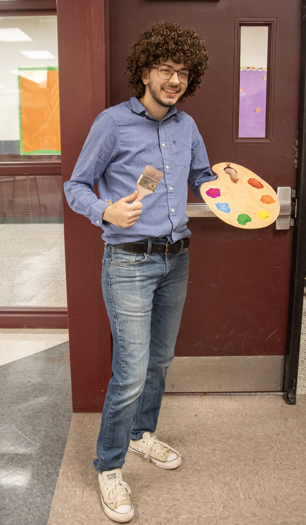 Mr. Kollig dressed as Bob Ross