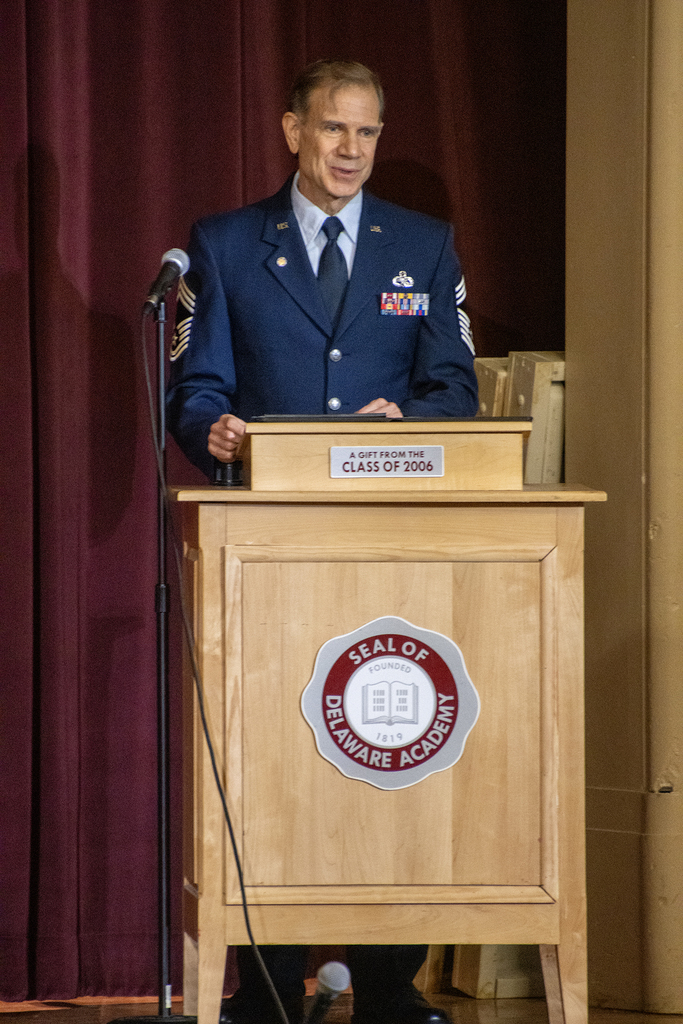 chief master sergeant wetmore speaks at podium