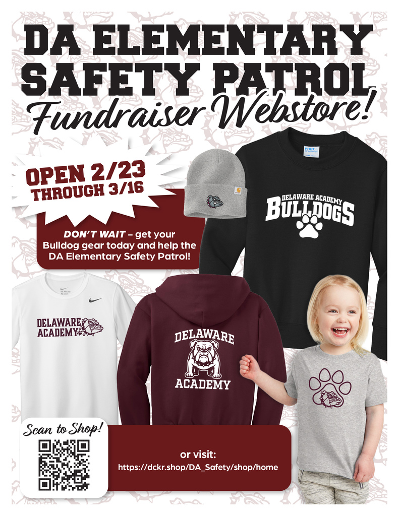DA Safety Patrol Webstore Flyer 2026; QR code for ordering school clothing