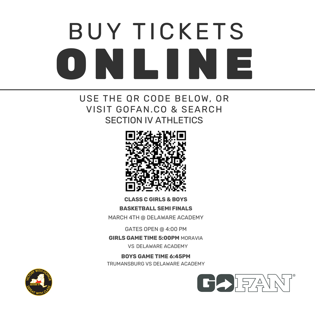 CLASS C SEMI FINALS BOYS and girls @ DA; ticket QR code