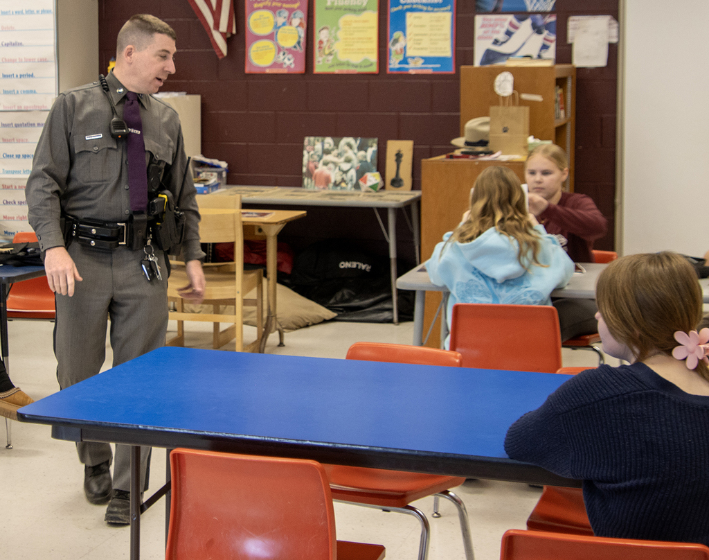 state trooper speaks to students