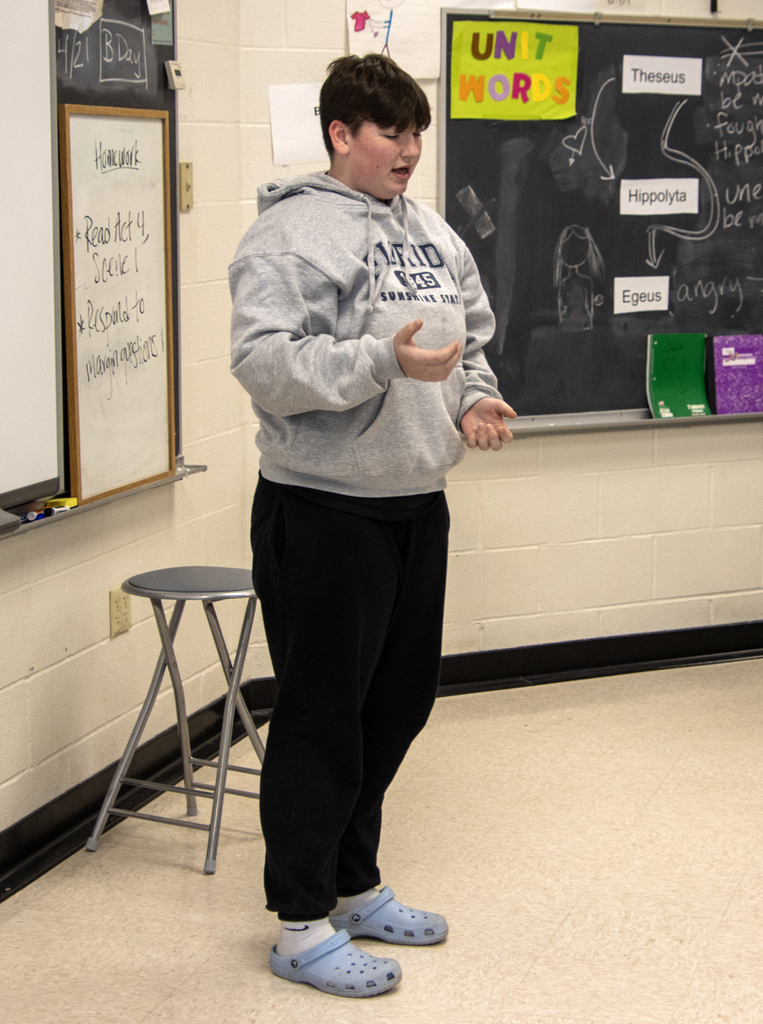 student reciting lines from A Midsummer Night's Dream