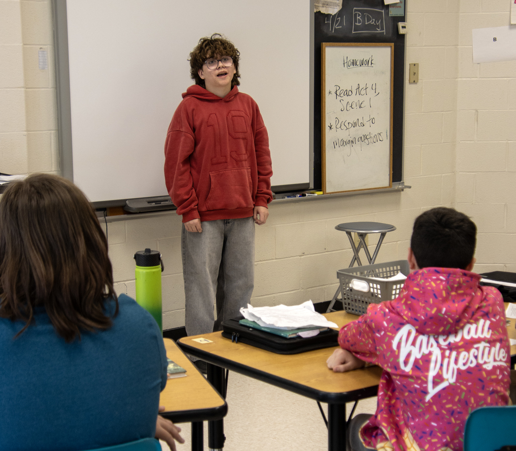student reciting lines from A Midsummer Night's Dream