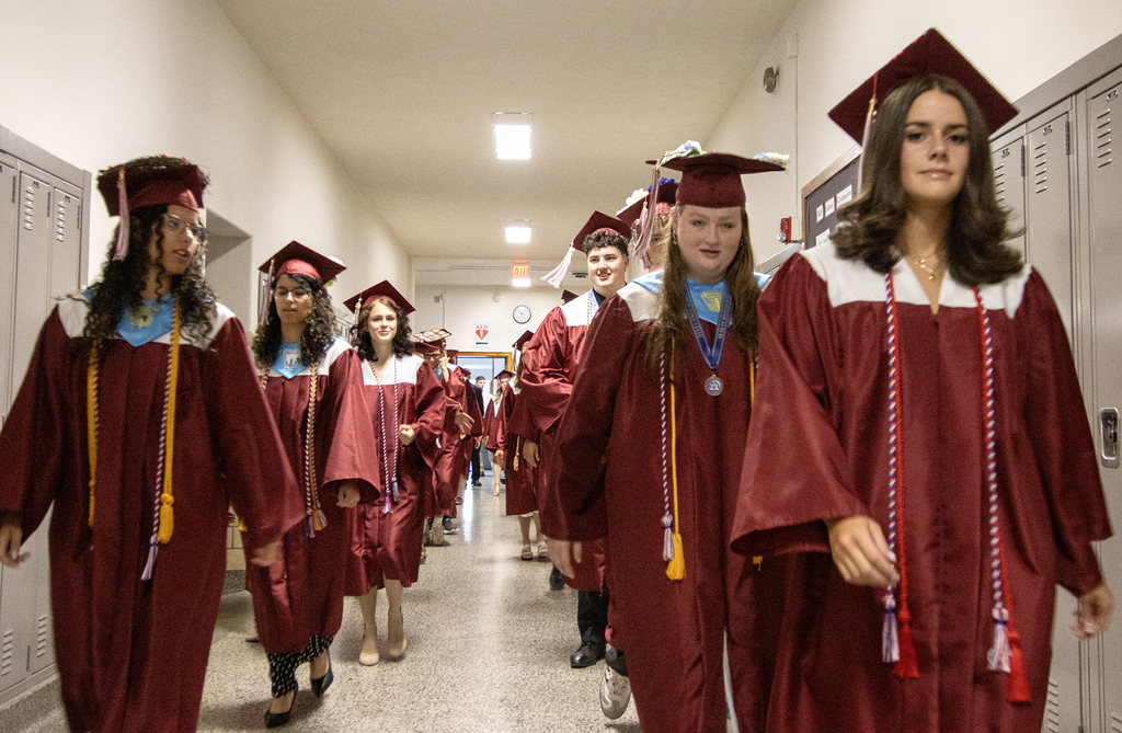 seniors walking down the hall