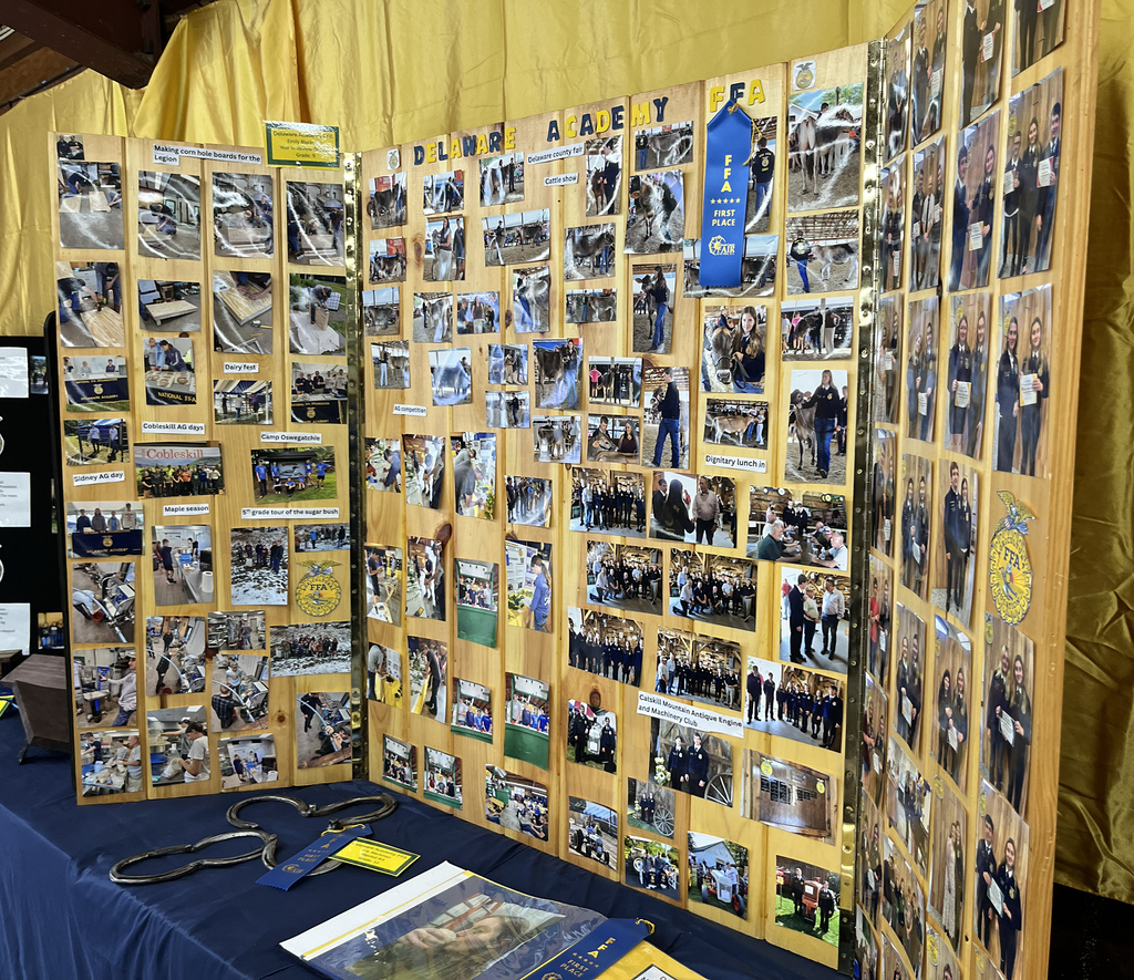 DA FFA chapter display, showing a blue ribbon on it