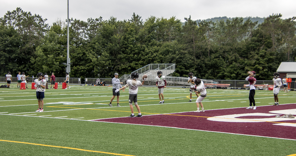 football practice taking place on Dave Kelly Field