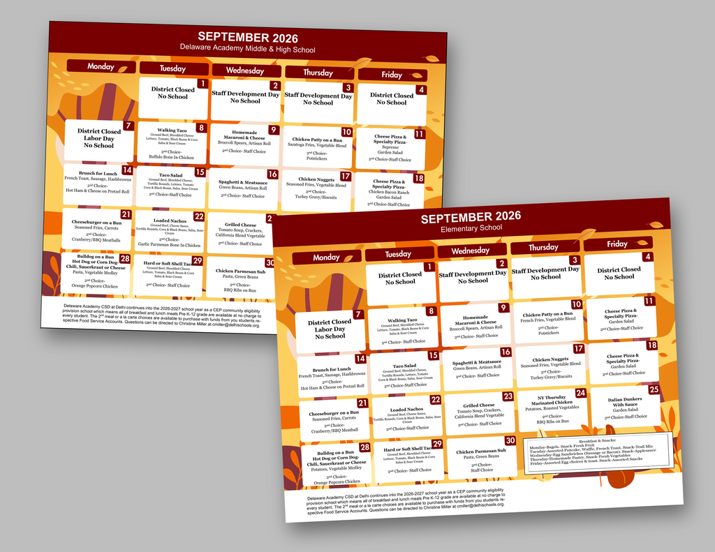 decorative graphi of two September school menus