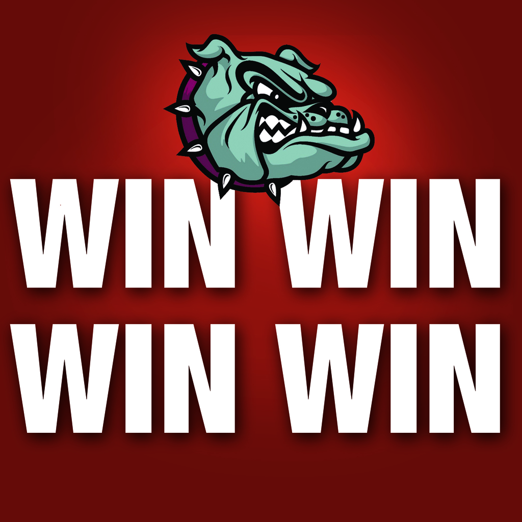 Bulldog logo and WIN WIN WIN WIN